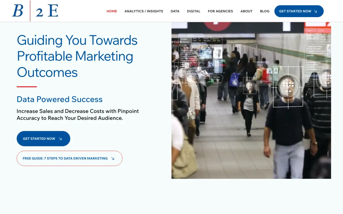 B2E Data Marketing homepage, captured September 28, 2026