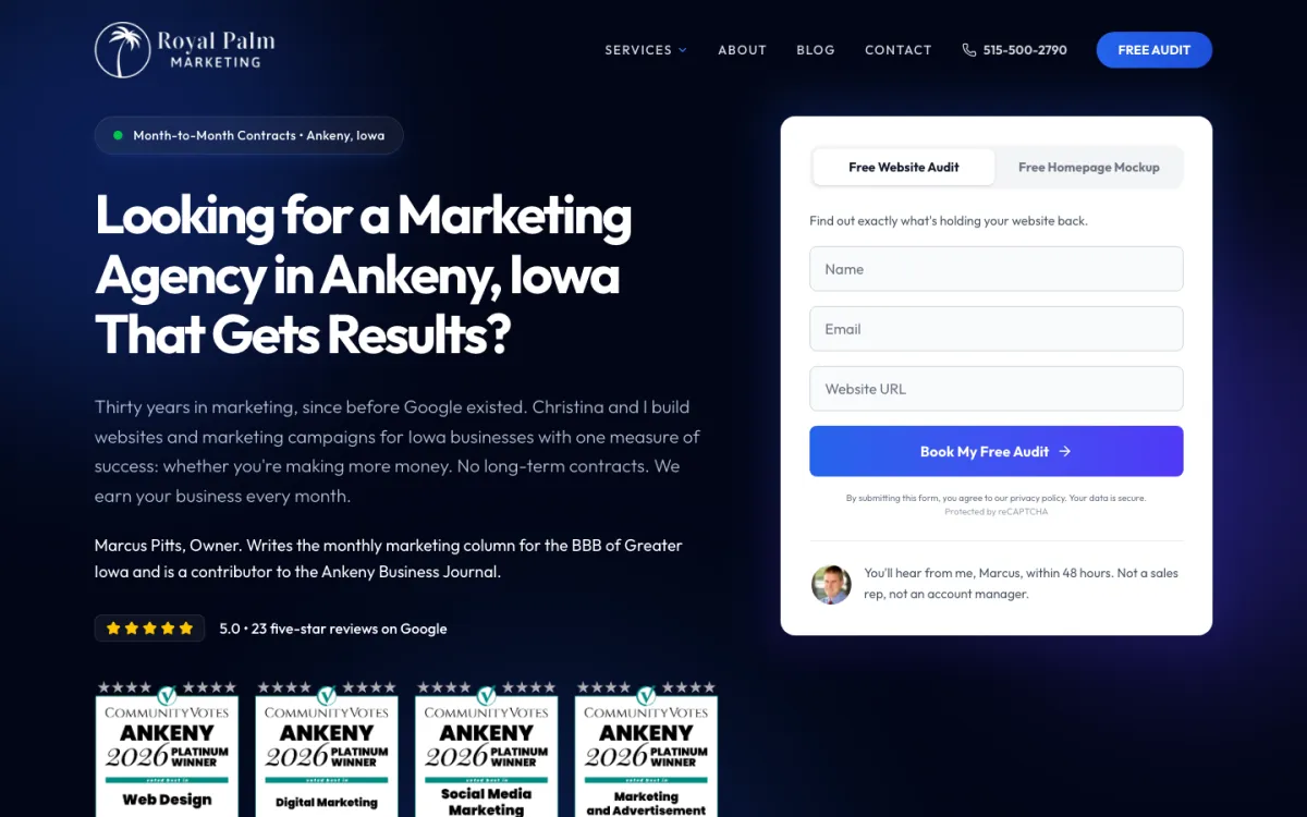 Royal Palm Marketing homepage, captured September 28, 2026